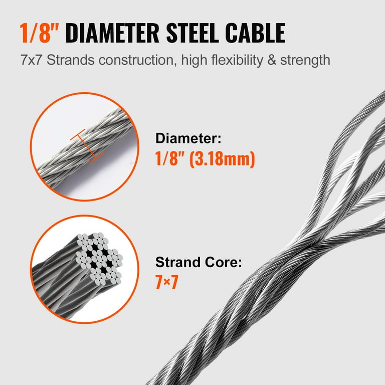 Bentism T316 Stainless Steel Cable Steel Wire Rope 1/8 inch 300 ft 7x7 Cable Railing, Size: 1/8 /300 ft, Silver