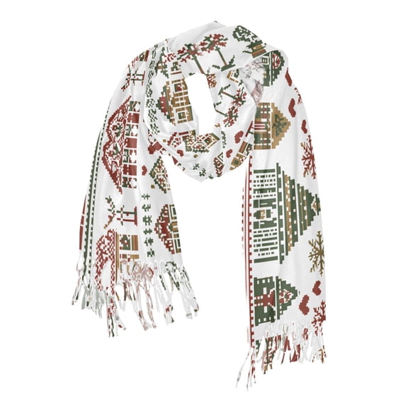 FORMRS Womens Scarf Winter Soft Long Big Warm Shawls Wrap Tassel Scarves, Green Nordic Christmas House