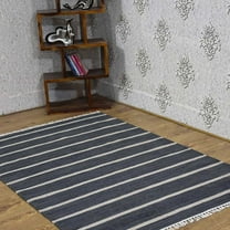Rugsotic Carpets Handmade Rugs Hand Woven Kilim Rectangle 3'x5' Charcoal Cream Wool for Indoor Use