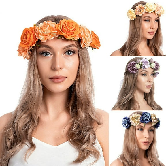 Women Floral Hair Garland Crown Headband Bohemian Flower Wreath Hair Accessory