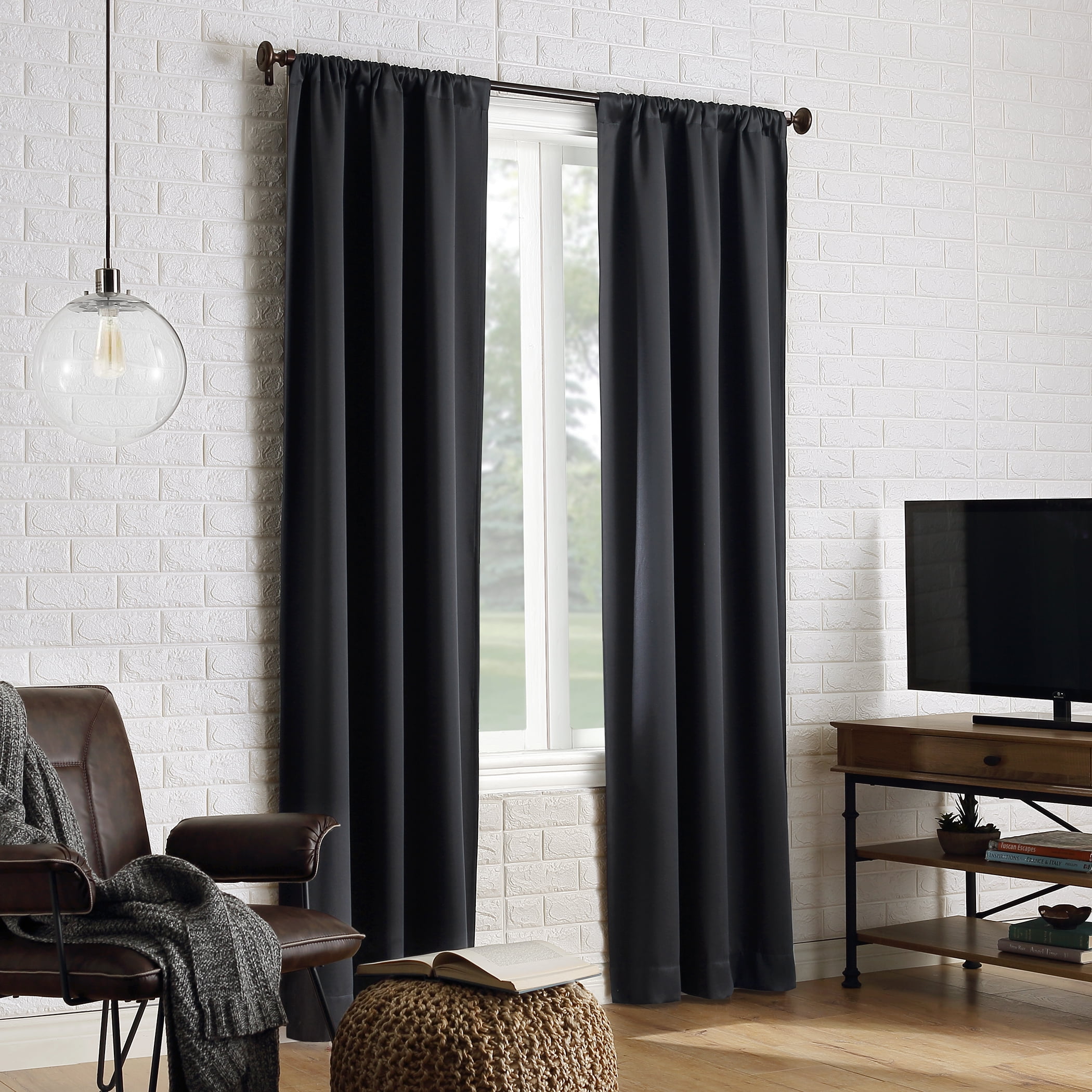 Sun Zero Avery 100% Blackout Rod Pocket Single Curtain Panel, Coal, 40"W x 95"L