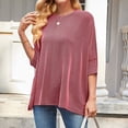 thumbnail image 4 of qucoqpe Womens Summer Tops Fashion Casual Ribbed Batwing 3/4 Sleeve Tunic Shirts Loose Fit Blouses, 4 of 5