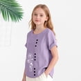 thumbnail image 2 of Ruyang Teen Girls Cotton Linen Tops Cute Print Button Down Crewneck T Shirt Summer Loose Lightweight Outdoor Casual Short Sleeve Shirts, 2 of 8