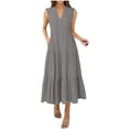 thumbnail image 1 of Cinvoph Robes d'Été Décontractées pour Femmes Sans Manches Col en V Robes d'Été à Volants Amples Plissées Fluides Plage Vacances Longue Robe, 1 of 7