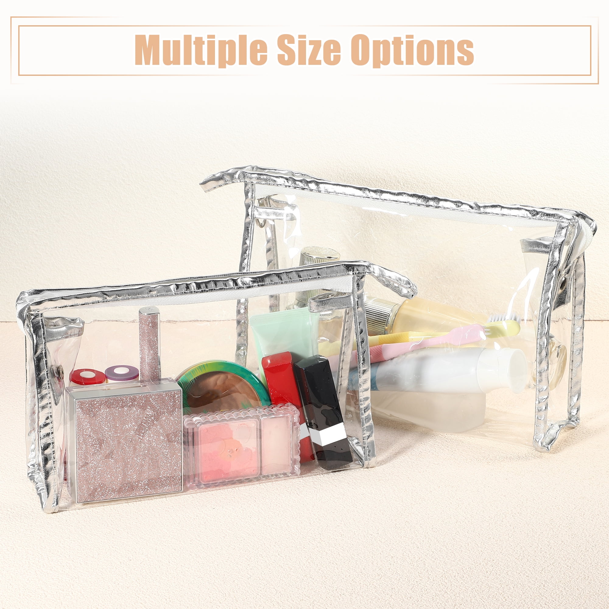Unique Bargains 1Pc Transparent Waterproof Polyvinyl Chloride Toiletry Bag Silver