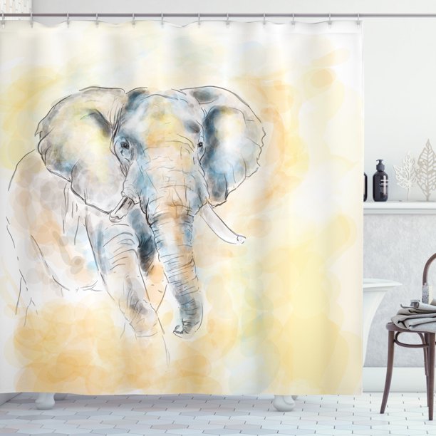 Elephants Decor Shower Curtain Set, Elephant Watercolor Style