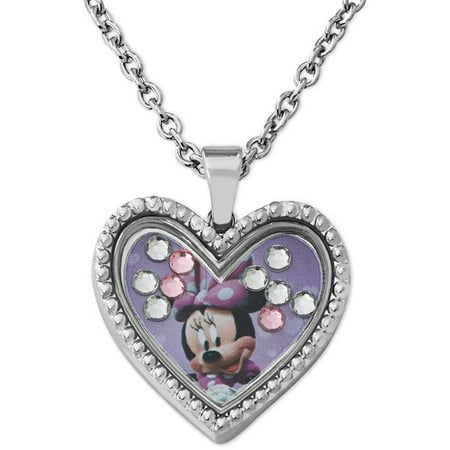 Disney Girls' Minnie Mouse Heart Shaker Pendant Necklace, 16" + 2" Adjustable Chain