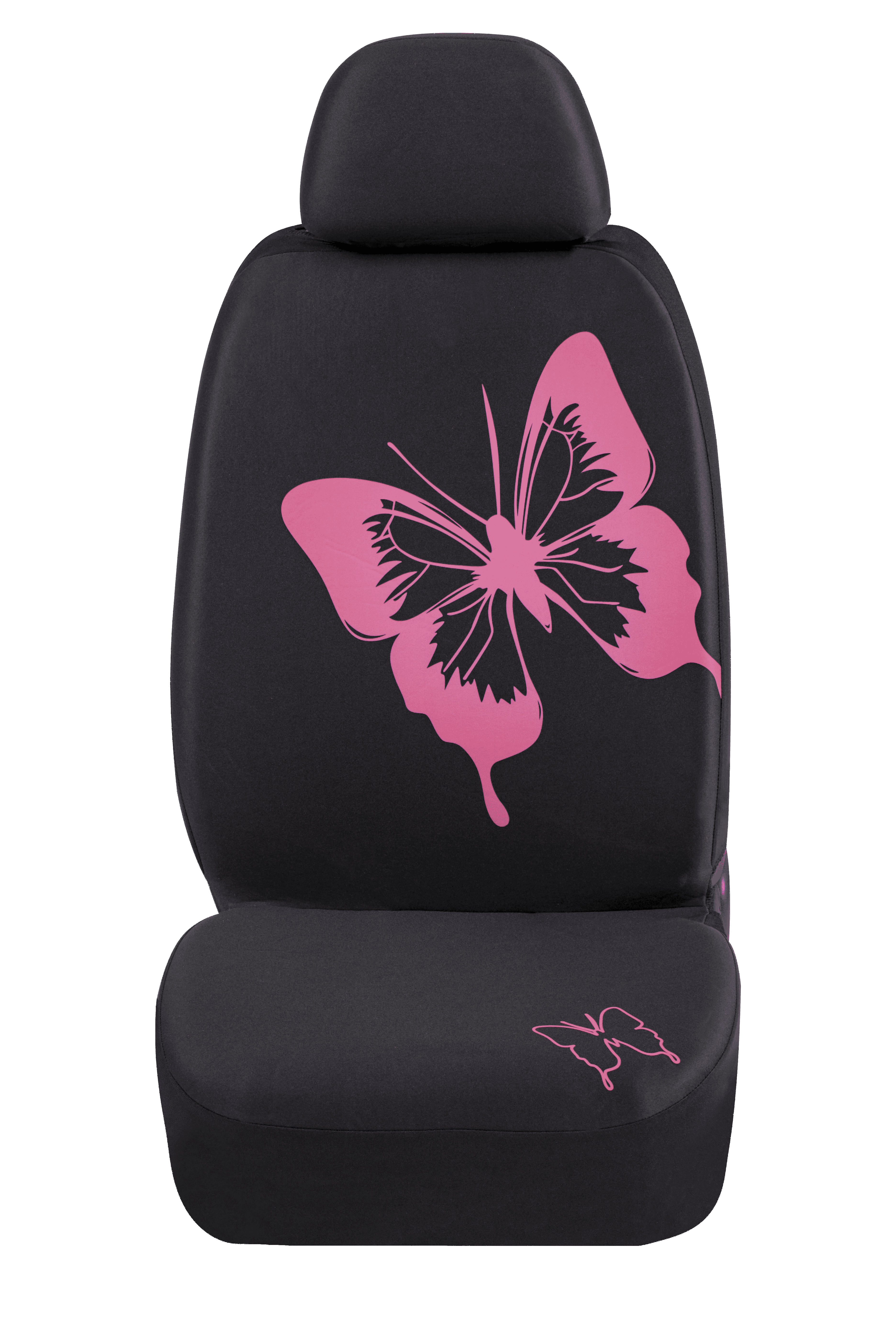 Auto Drive Full Set Seat Cover - Pink Butterfly Printed - Black Polyester -  Universal Fit - 22WMD04