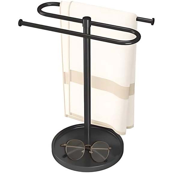 Towel Holder Stand, Stainless Steel Hand Rack for Bathroom Countertop, S-Shape Free Standing Bar Holds 2 Towels Kitchen Black