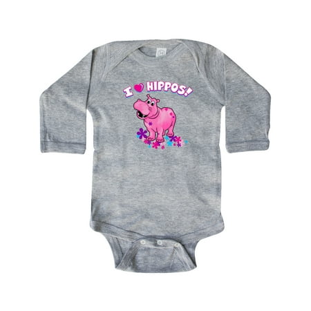 

Inktastic I Love Hippos with Pink Hippo and Flowers Gift Baby Boy or Baby Girl Long Sleeve Bodysuit