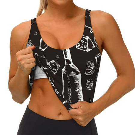 Qokaie Wine Seamless Pattern Womens Scoop Neck Sports Bra Breathable Workout Vest Padded U Back Medium Impact Fitness Gym Yoga Bra Workout Crop Top