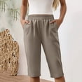 thumbnail image 7 of Women's Cotton Linen Bermuda Shorts Elastic Waist Drawstring Casual Knee-Length Shorts with Pockets Gray M, 7 of 7