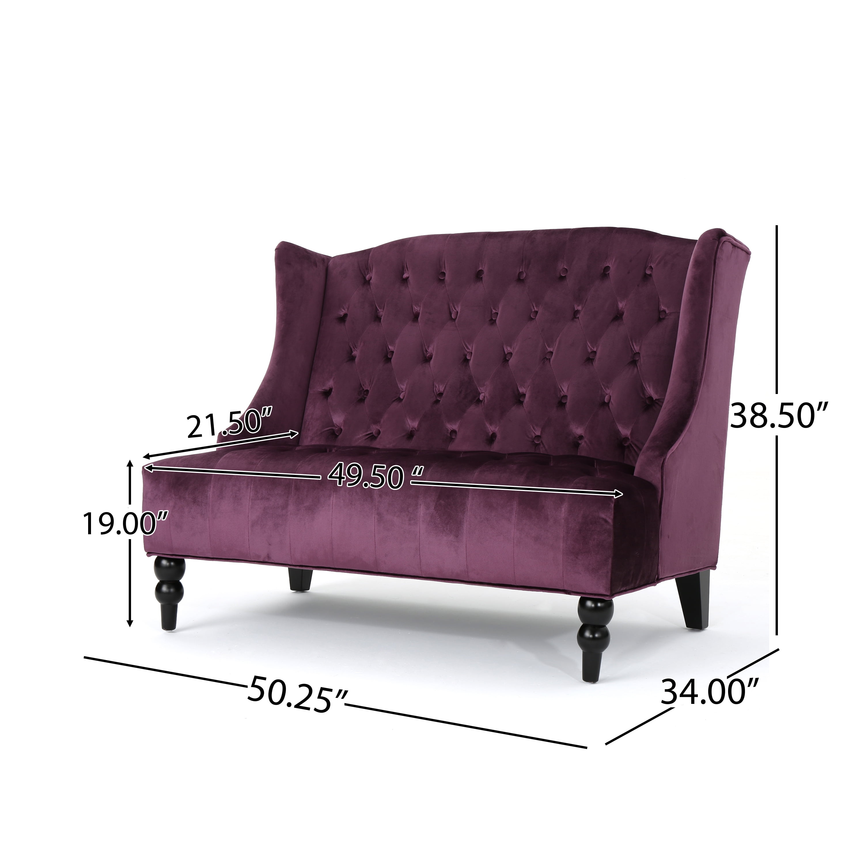 Noble House Lawrence Button Tufted Velvet Loveseat, Raisin