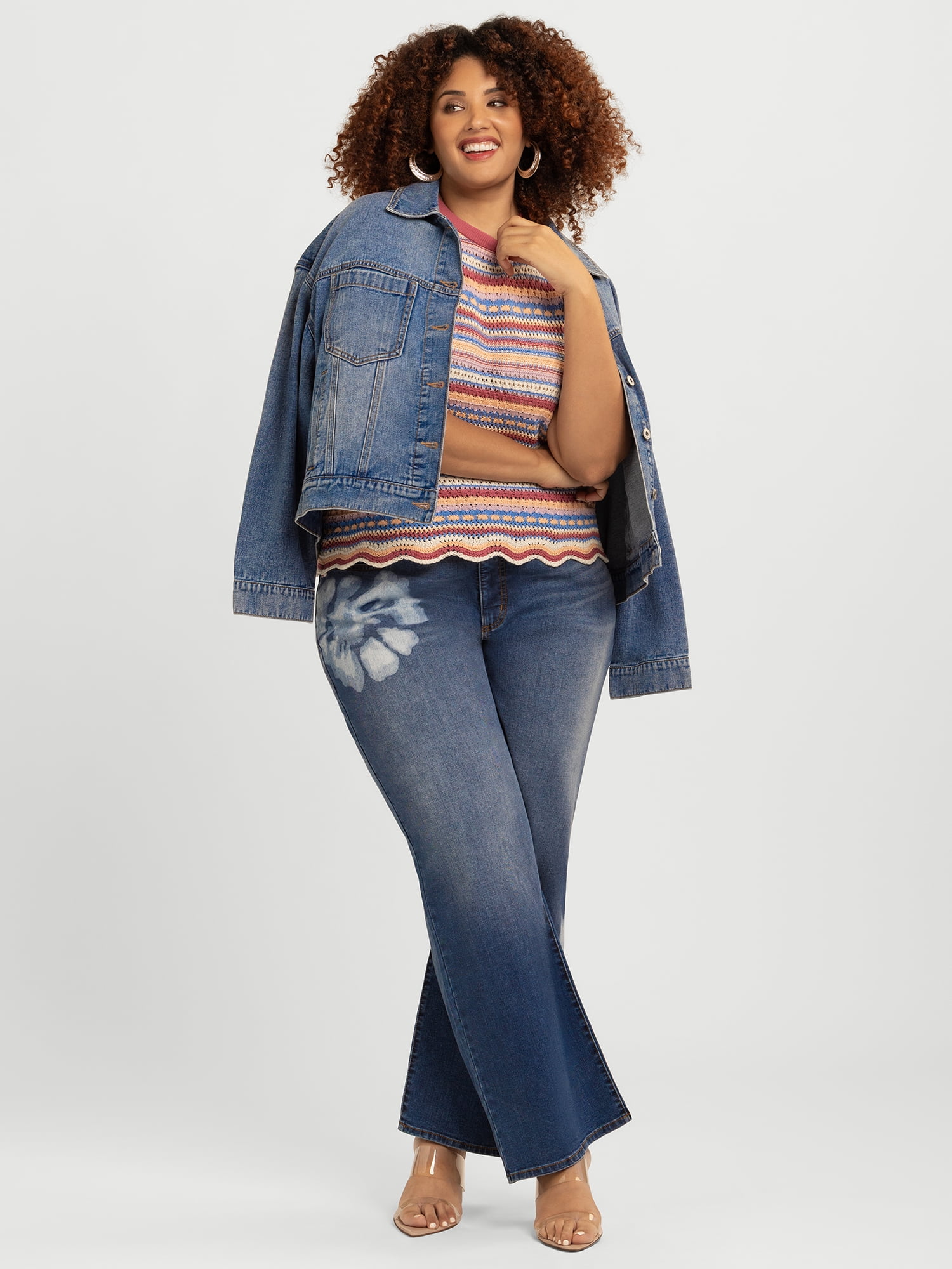 Jessica Simpson Women's Plus Swing Denim Jacket with Back Pleat