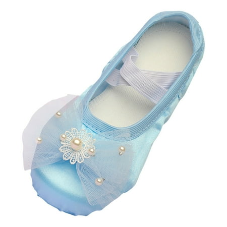 

MIASHUI Girls Ballet Slippers Toddler Yoga Practice Dance Shoes Performance Lace Bow Shoes Blue 8-9 Years