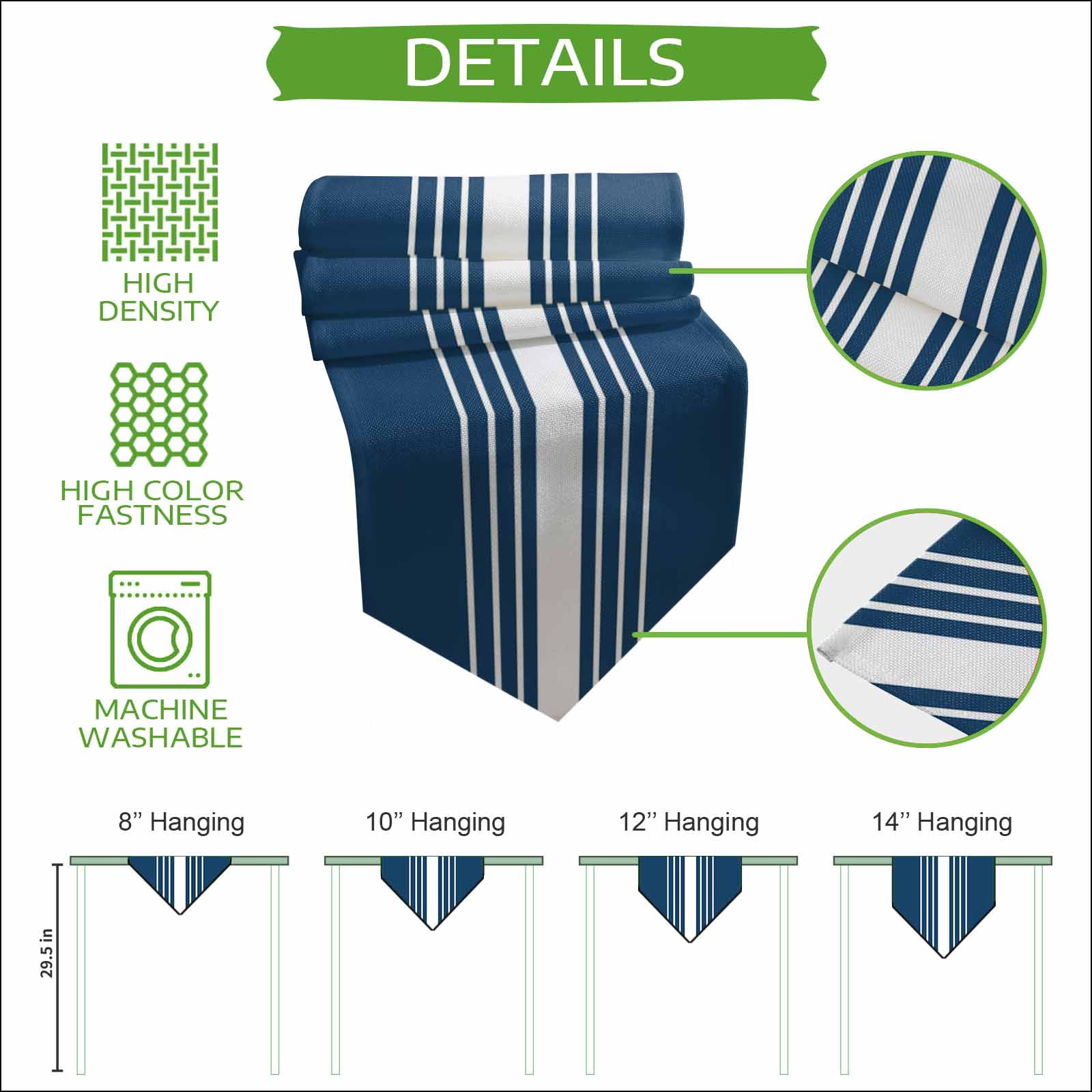 Navy Blue White Stripe Table Runner Linen Burlap Table Runner 90 Inches Long Modern Rustic Vertical Striped Dresser Scarves for Kitchen Island Coffee Dining Room Party Holiday Decoration 13"x90"