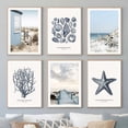 thumbnail image 2 of Cabaña de playa, puente, caña, estrella de mar, caracol, coral, océano, arte de pared, pintura en lienzo, carteles e impresiones, imágenes de pared para decoración de sala de estar, 2 of 5