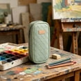 thumbnail image 6 of geerera Large Capacity Pencil Case, Woven Pattern Pen Organizer with Standing Design, PU Zipper Pouch for Markers, Office & Cosmetic Supplies, 8.27x4.33x2.36 Inch, 6 of 8