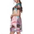 thumbnail image 2 of Salouo Island Vacation Guinea Pig for Women's Short Sleeve Summer Dress, Pleated Loose Swing Knee Length Dresses with Pockets, 2 of 6