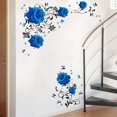 thumbnail image 5 of Pegatinas de pared de rosa azul, calcomanía de pared de vid de flor de rosa, decoración de pared floral de peonía azul, arte de pared de vinilo DIY para dormitorio, sala de estar, sofá, TV, telón de JAMW Sencillez, 5 of 5