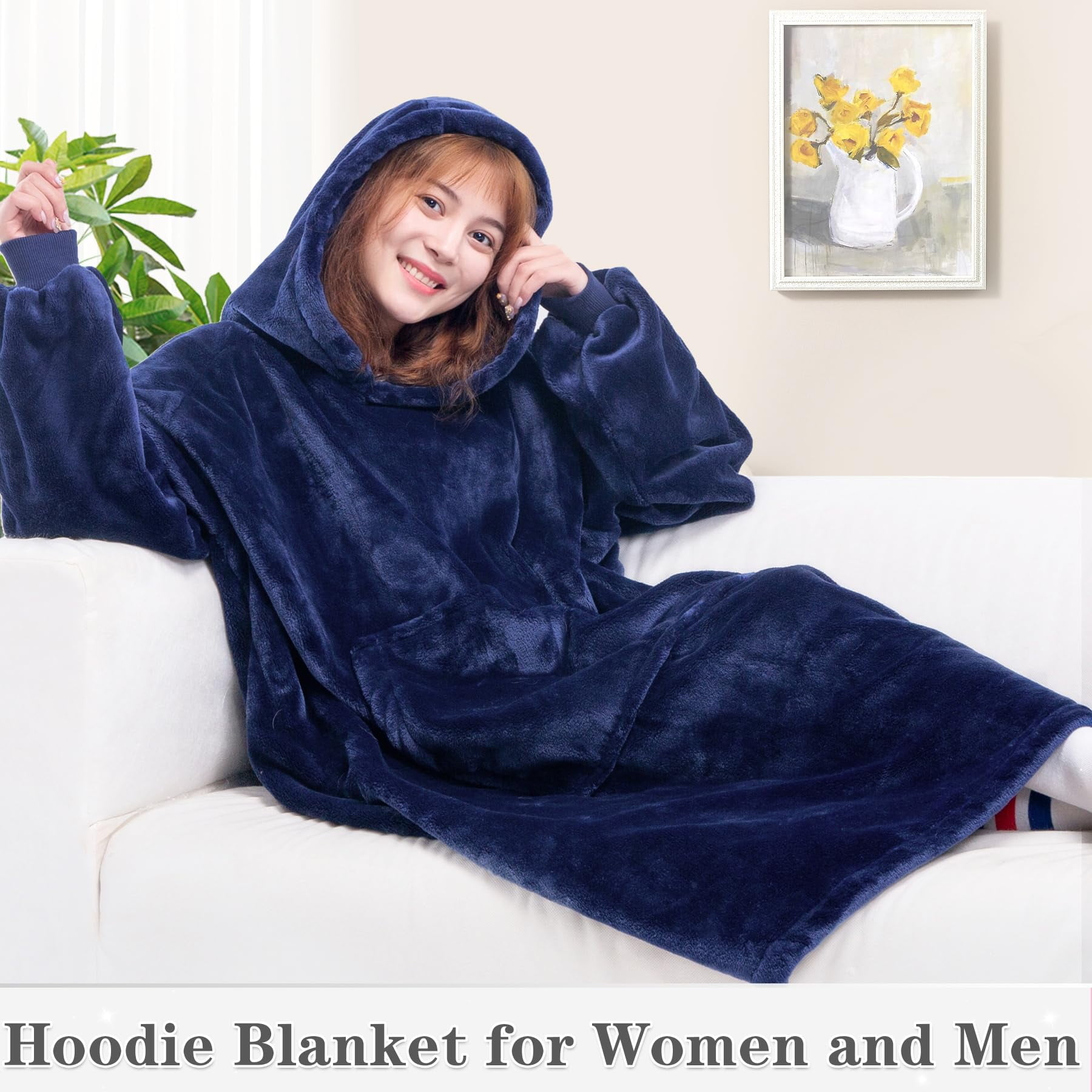 Waitu Wearable Blanket Sweatshirt For Women And Men Super Warm And Cozy Big Blanket Hoodie Thick Flannel Blanket With Sleeves And Giant Pocket Dar