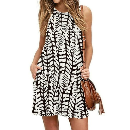 

Giligiliso Clearance Sundresses For Women Women Fashion Summer Casual Sleeveless Round-Neck Printing Dress Loose Dress