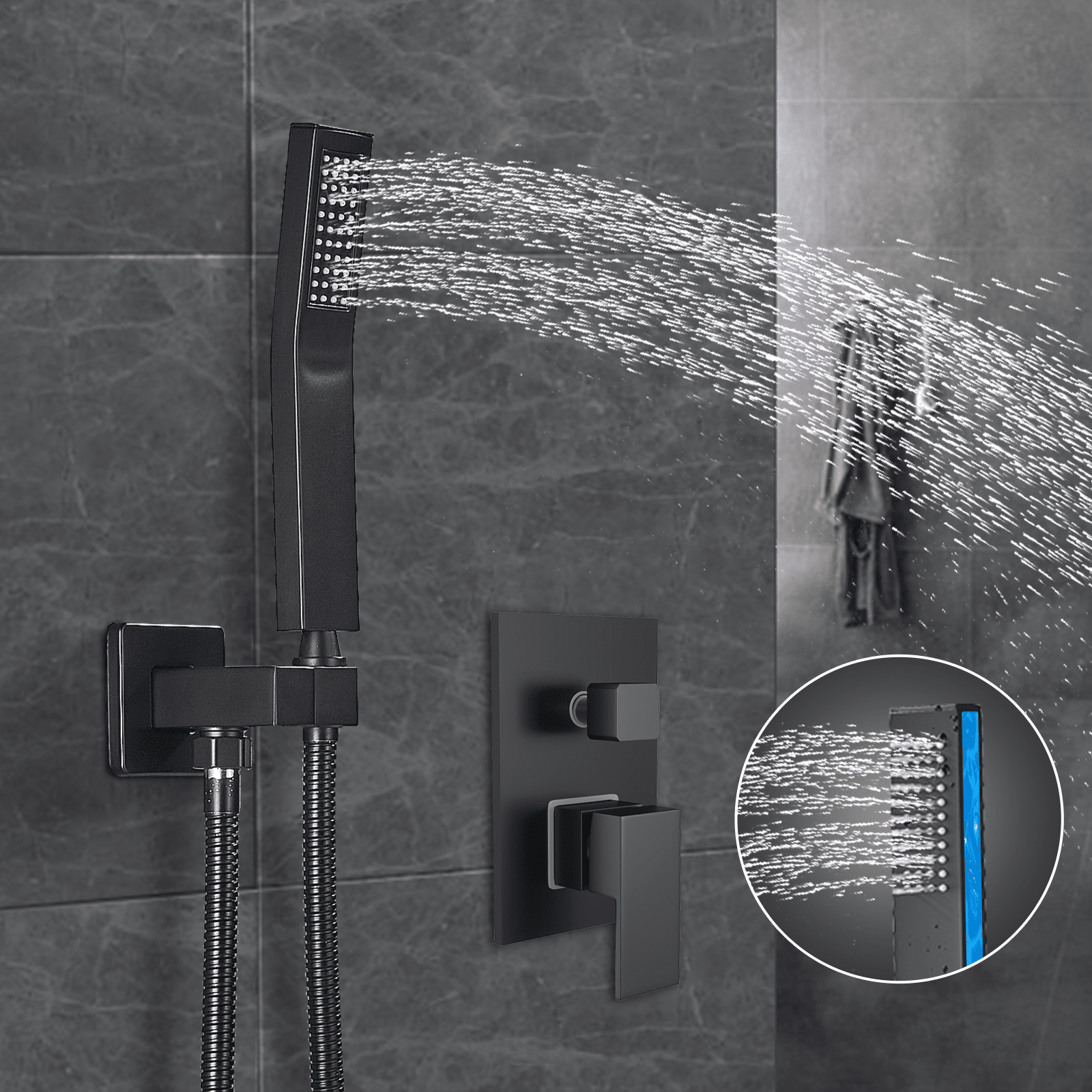 Zovajonia Matte Black Shower System 12 Inches Shower Faucet Set, Rain Shower Head with Handheld Spray Bathroom Wall Mount Shower Fixtures with Tub Spout