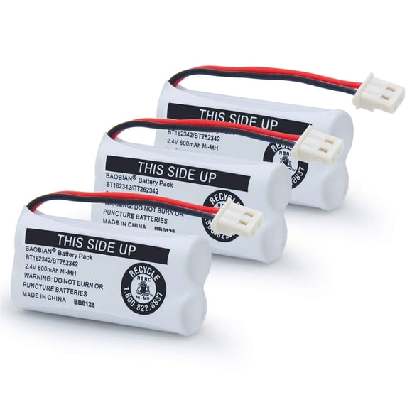 BAOBIAN BT162342/BT262342 Baterías para teléfonos inalámbricos BT183342/BT283342 BT166342/BT266342 CS6114 CS6419 CS6719 EL52300 CL80111 2.4V 600mah Ni-Mh (paquete de 3)