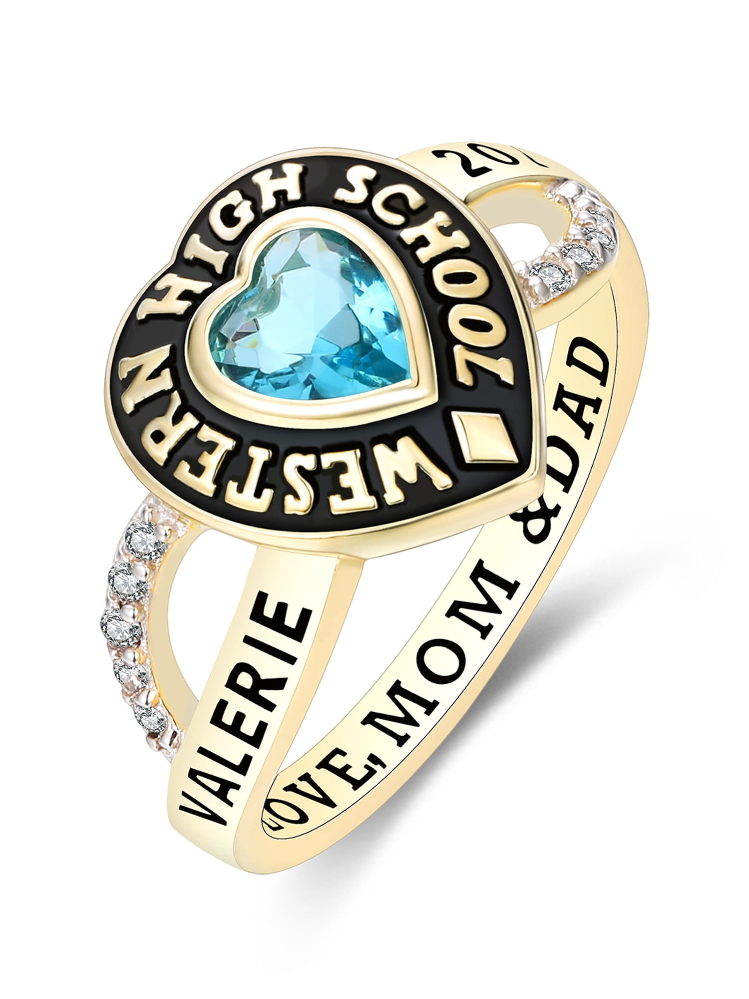 Mementos USA Custom Class Rings Sterling Silver for Women High School College-Gold-Heartstone