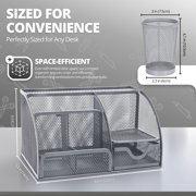Desk Organizer Office Supplies Accessories with Drawer and 6 Compartments (Silver Gray)