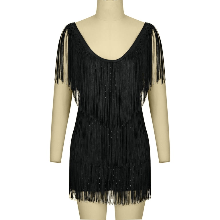 Plus Size Dresses for Women Casual,Tassel Dresses for Women Party Night,Fashion Women Sexy V Neck Shiny Fringe Dance Dress ,Tassel Sleeveless Dress Short Sequin Tassel Party Mini Dress