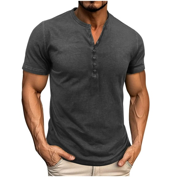 Men's Casual Slim Fit Henley Shirt Short Sleeve Regular Fit Button Down Shirts Summer Beach Sport Hippie Tshirts