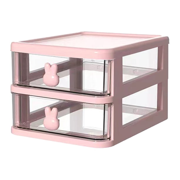 Caja de almacenamiento de plástico con cajón, organizador de escritorio, transparente, multicapa, con asas de conejo, suministros de oficina