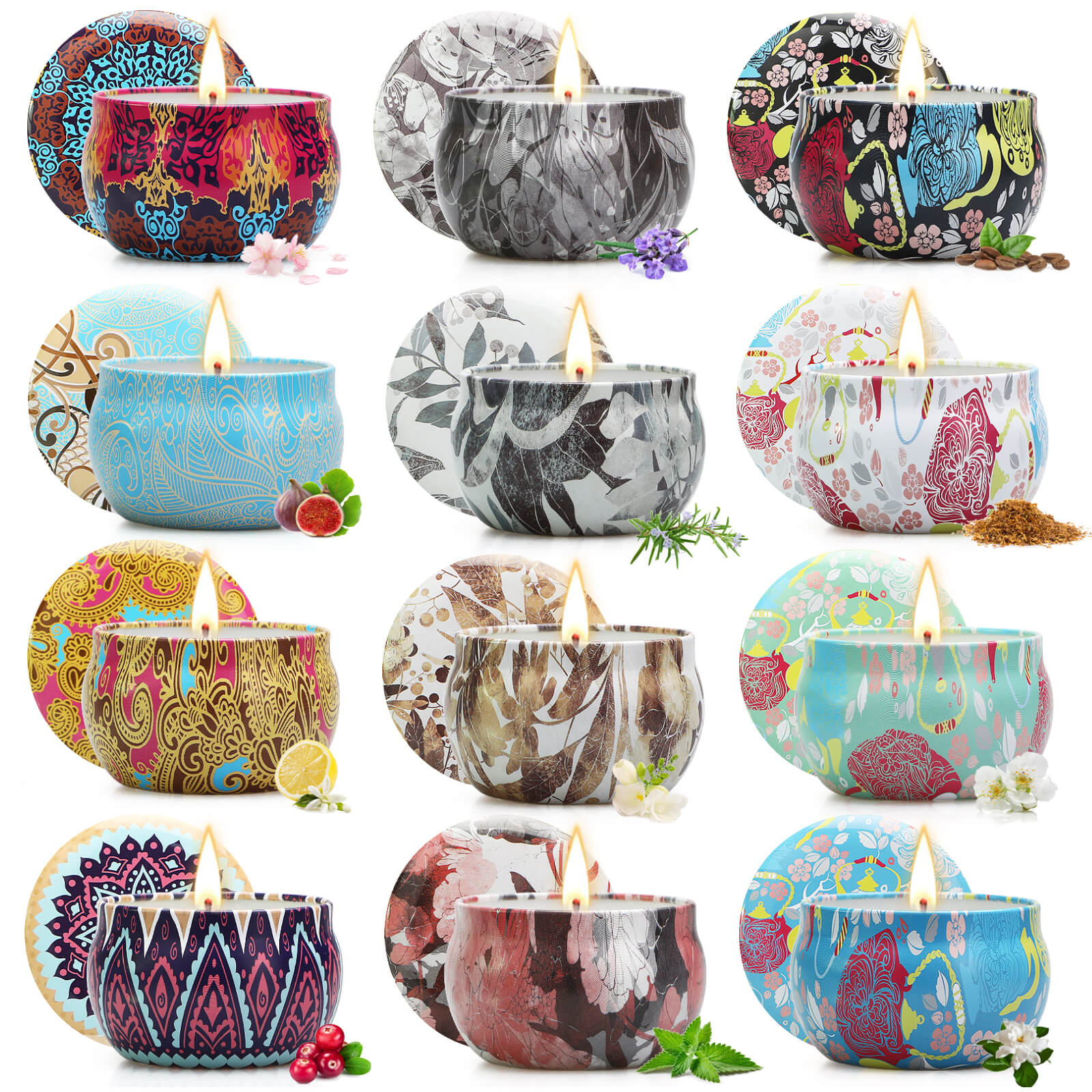 Yinuo Light Scented Candle Sets, 12 Pack Aromatherapy Candles, Jar