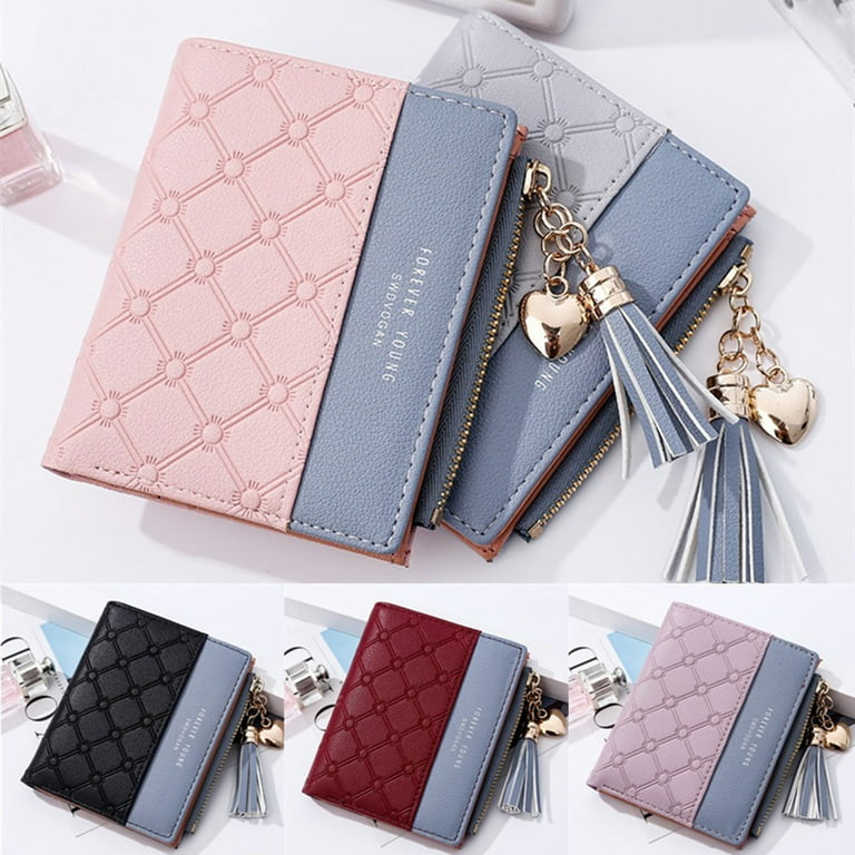 Mini Fashion Wallets Female PU Leather Wallet Ladies Purse Zipper Clutch  Bag Money Card Holder for Women Girl(Pink)