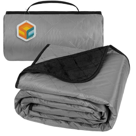 SUN CUBE Large Waterproof Outdoor Blanket, Fleece Lining, Windproof Stadium Blanket for Sports, Picnic, Park, Portable Camping Blanket, Car, Boat Travel, Machine Washable, 60x80, Grey/Black