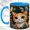 Blue, variant on Colorful Cat Trio Coffee Mug, Geometric Pet Mug, Ceramic 11 oz