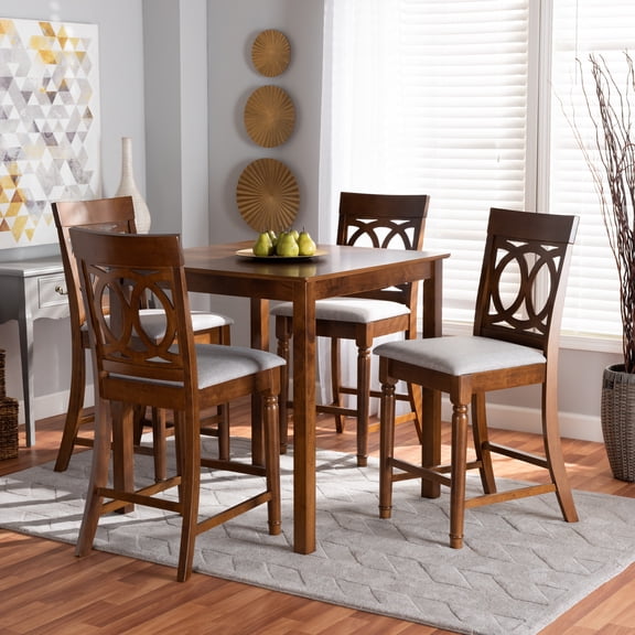 Baxton Studio Verina Modern and Contemporary Grey Fabric Upholstered Walnut Brown Finished 5-Piece Wood Pub Set
