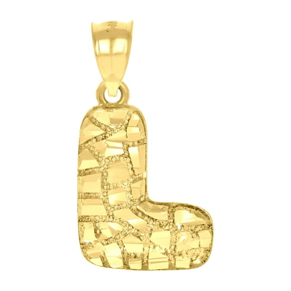 10k Yellow Gold Unisex Initial Alphabet L Nugget Charm Pendant for Men Women