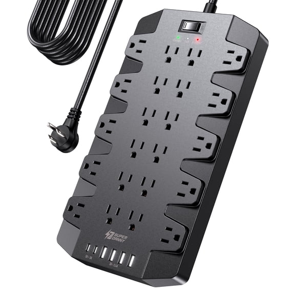 15 Ft Extension Cord Power Strips with Surge Protection, SUPERDANNY Surge Protector with 22 Outlets