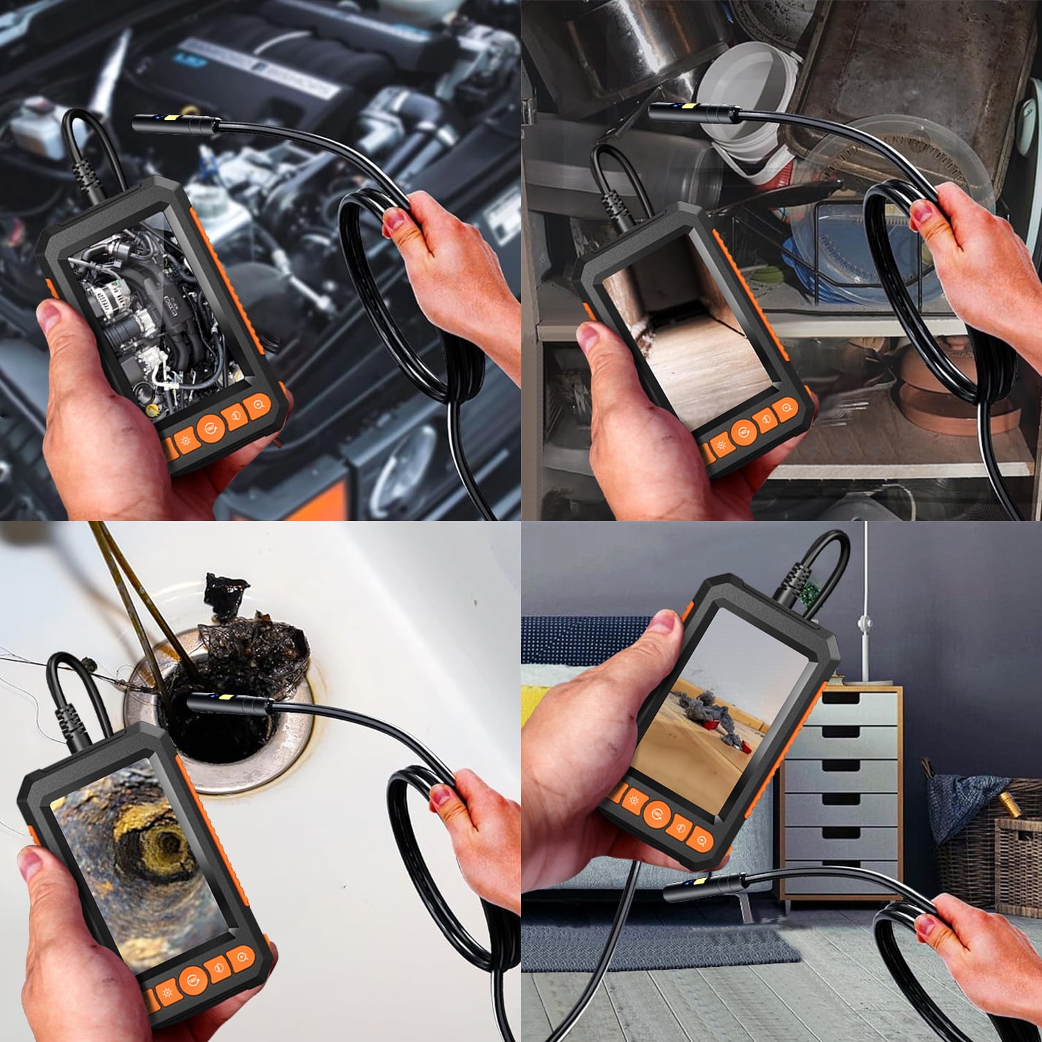 Dual Lens Industrial Endoscope Camera,1080P Digital Borescope Inspection Camera, 8mm IP67 Waterproof Camera, Sewer Camera with 4.3" LCD Screen,8 LED Lights,16.5FT Semi-Rigid Cable Tools for Men,Sewer