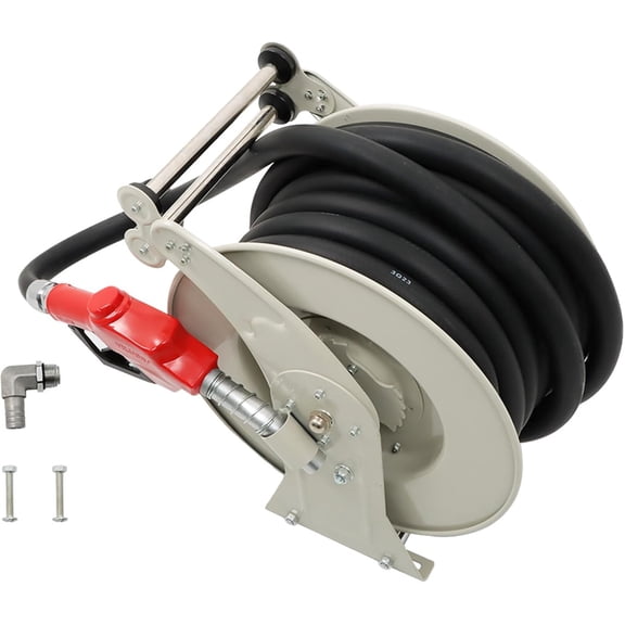 Fuel Hose Reel with Fueling Nozzle for Vehicle Tank Truck Marine, 1 x 50FT Retractable Diesel Hose Reel 300 PSI