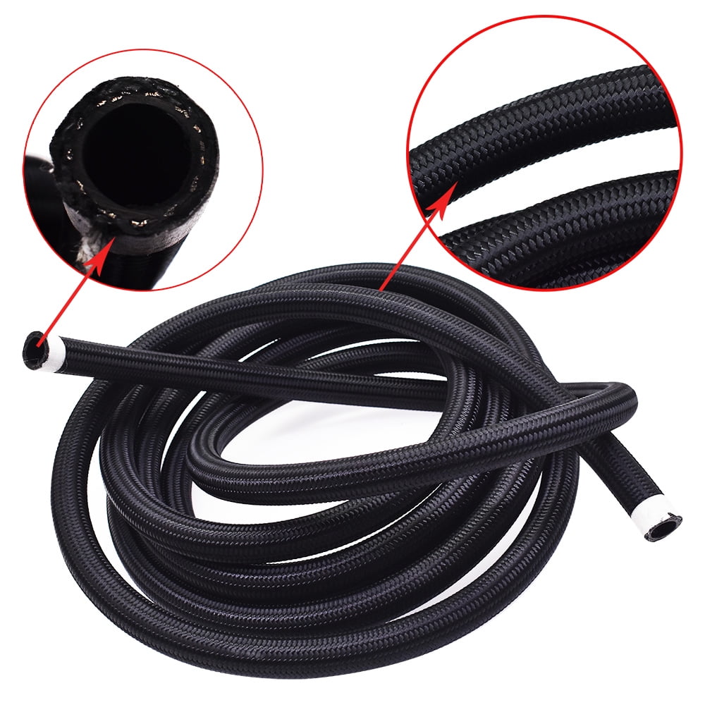 Fuel Hose Oil Gas Line AN4 AN6 AN10 Nylon/Stainless Steel Braided Black