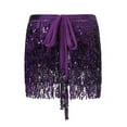 thumbnail image 5 of Women Belly Skirt, Sequined Fringe Miniskirt with Adjustable Waist Straps, Mini Skirt for Dance Performance, Rave Party，Purple, 5 of 6
