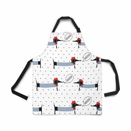 

ASHLEIGH Adjustable Bib Apron for Women Men Girls Chef with Pockets French Dog Saying Bonjour Polka Dot Novelty Kitchen Apron for Cooking Baking Gardening Pet Grooming Cleaning
