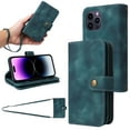 thumbnail image 1 of for iPhone 14 Pro Wallet Case, [Card Slots] PU Leather ID Credit Holder Folio Flip Kickstand Magnetic Clasp Phone Cover & Lanyard & Shoulder Strap for iPhone 14 Pro, Blue, 1 of 9