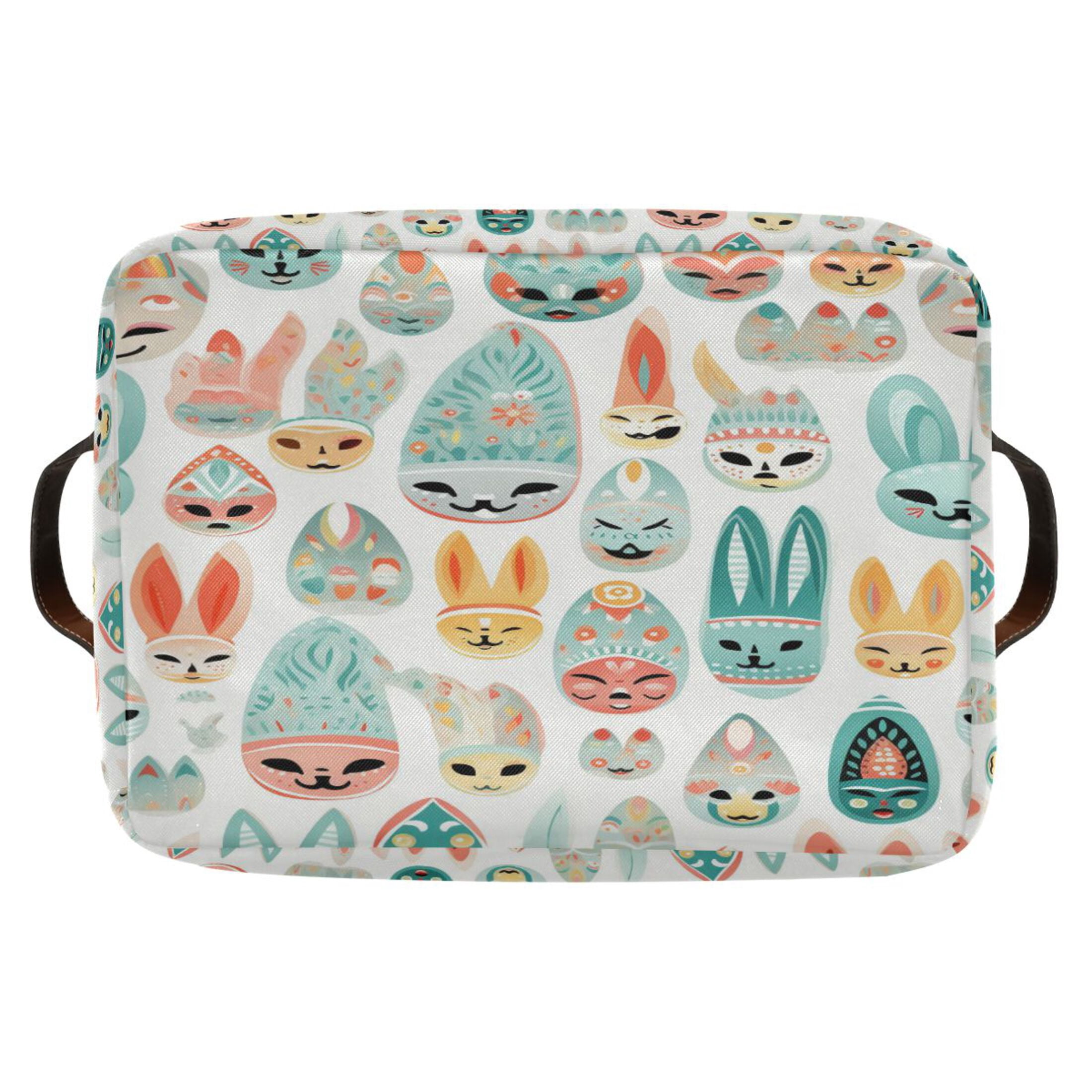 Easter Mask Storage Bins with Handle Fabric Organizer Basket Foldable Box 2 Pack 14.2x10.2x8.3