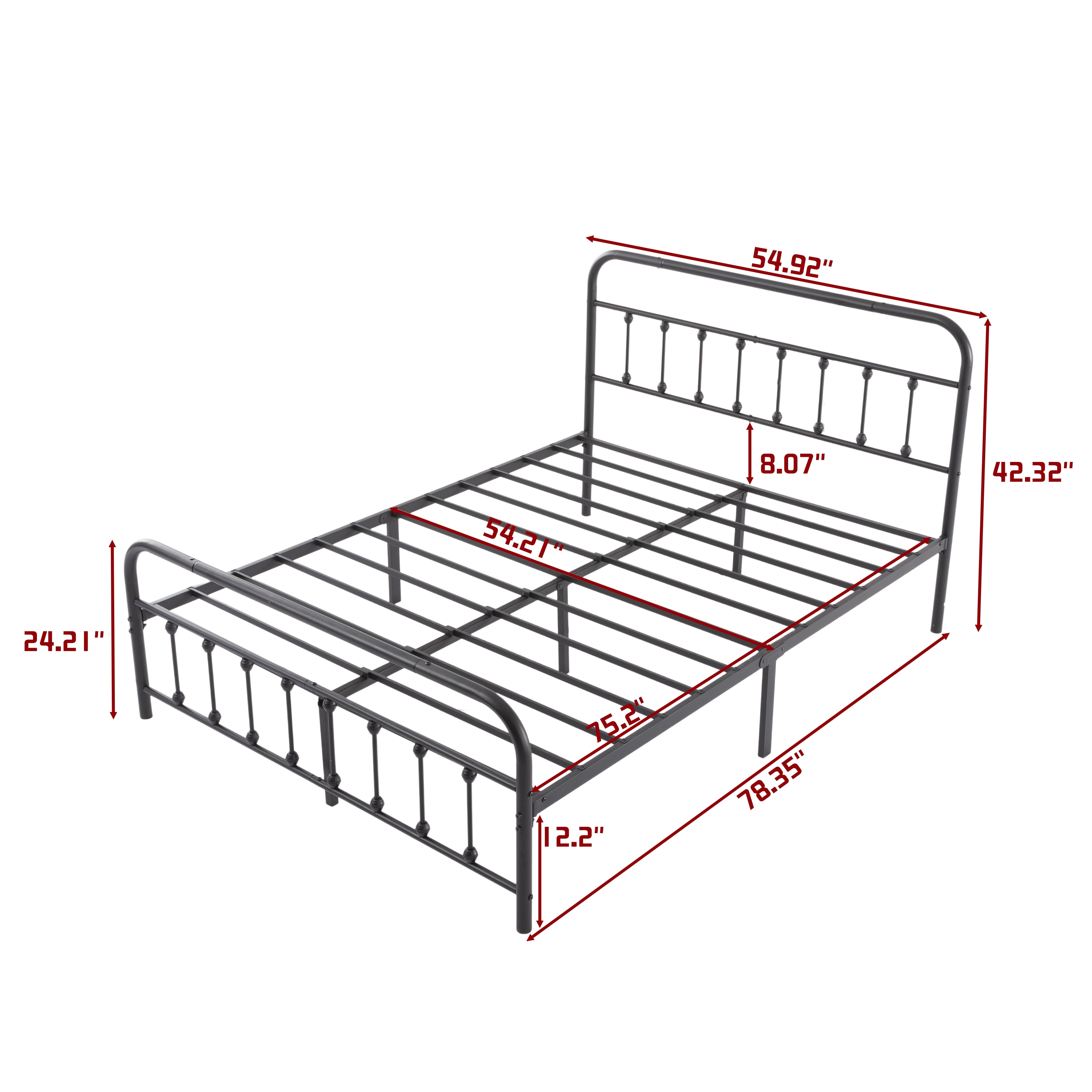 Gewnee Full Size Metal Bed Frame, All‑Metal Build, Sturdy Slats with Center Support Legs, No Box Spring Needed, Under‑Bed Storage, for Bedroom, Guest Room, Dorm & Apartment, Black