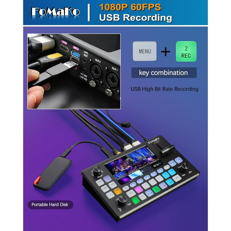 FoMaKo Video Mixer Switcher 5.5 inch FHD LCD Screen 4-Channel HDMI