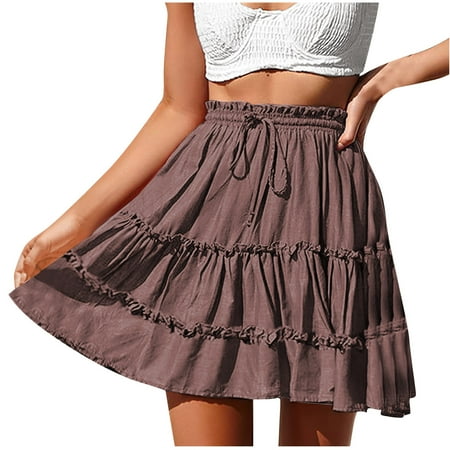Kaemgyyd Skirts for Women Cute High Waist Ruffle Mini Skirt Tiered Paper Bag Waist Drawstring Adjustable Party Skirt